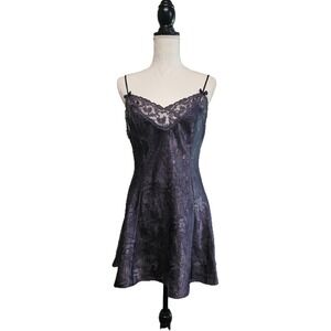 Vtg Victoria's Secret Gold Label Charcoal Gray Paisley Babydoll Slip Dress Sz M